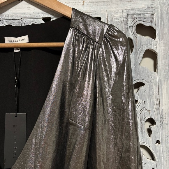 Gianni Bini Noa Lame Silver Metallic V-Neck Long Sleeve Wrap Party Dress NWT - Picture 5 of 11